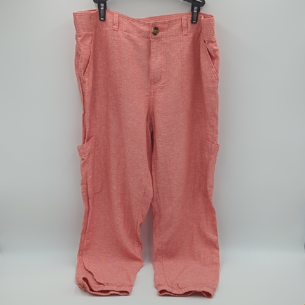Sonoma Linen Cargo Pants 16 Elastic Waist Coastal Summer Vacation Women's Beach